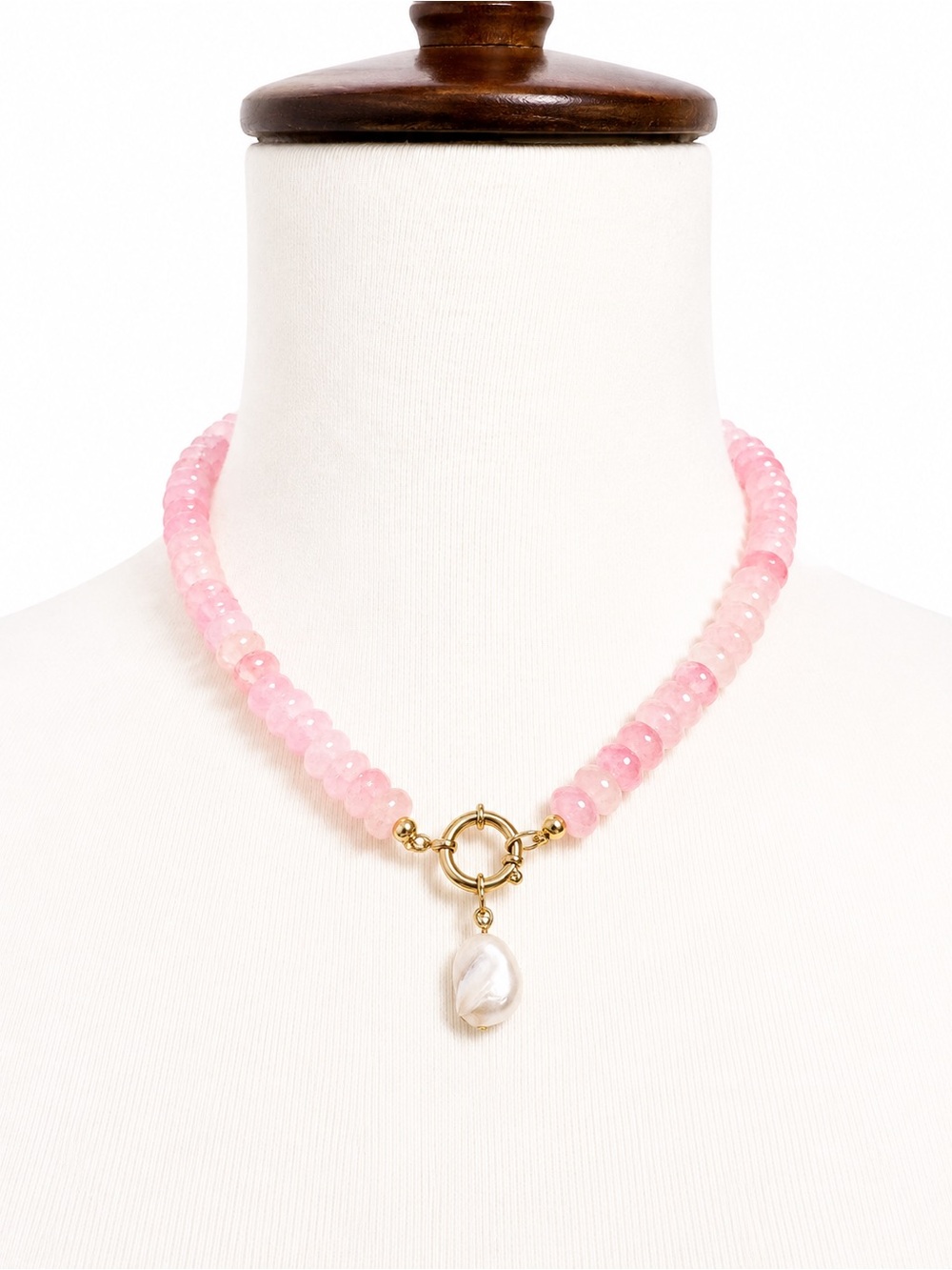 Handmade Glass Gold Toggle Pink Beaded Rainbow Necklace Pearl Drop Charm